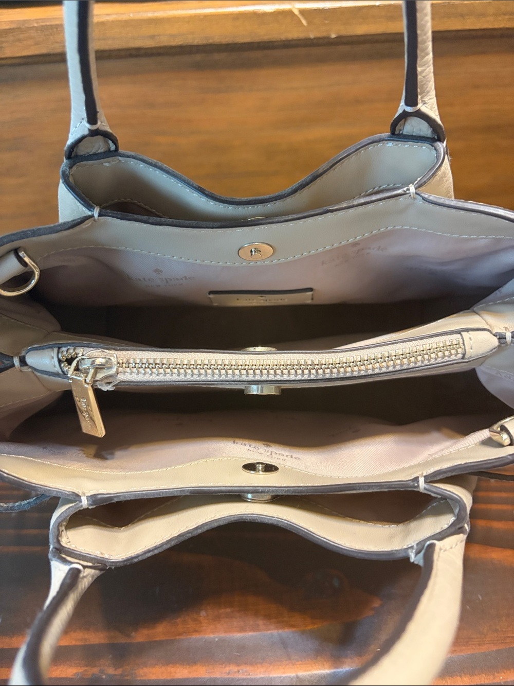Kate Spade Dumpling Small Satchel Pebbled Leather Crossbody Cream/Taupe - Picture 9 of 14